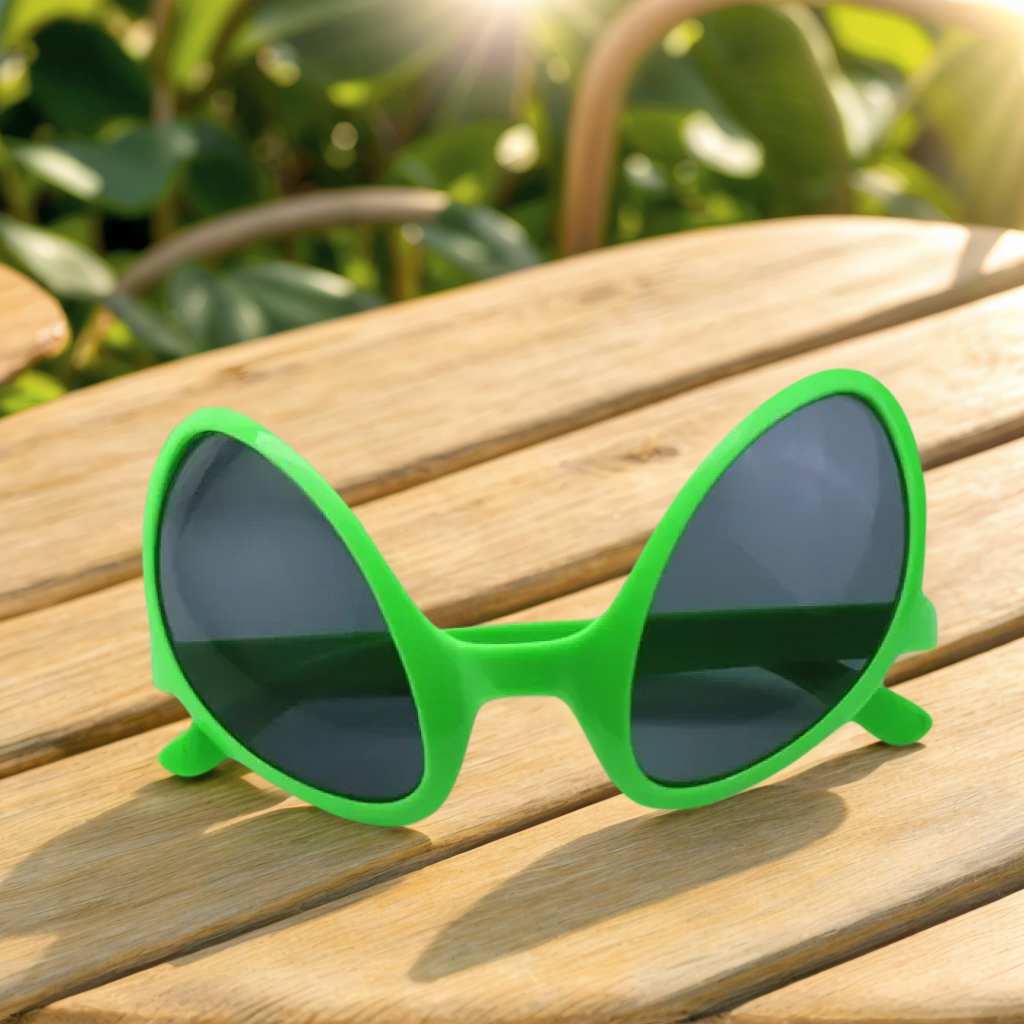Men'S Vegan Accessories - Green Alien Martian Quirky Sunglasses 2D