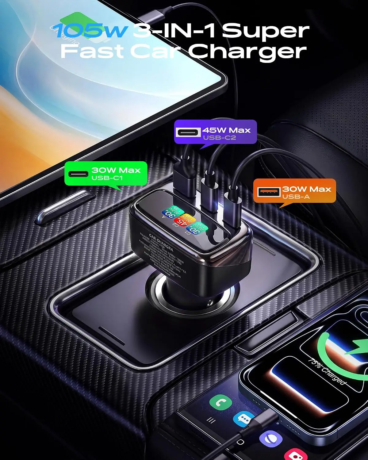 105W USB C Car Charger with Di - огляд і ціна Men'S Mens Accessories